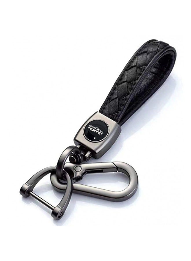 Genuine Leather Car Logo Keychain, Business Key Chain Suit Alloy Metal Chain Keyring Styling Decoration Accessories Keyring with Logo Gift for Women and Men (Send a Screwdriver) - Image 1
